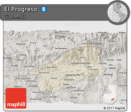 Shaded Relief 3D Map of El Progreso, semi-desaturated
