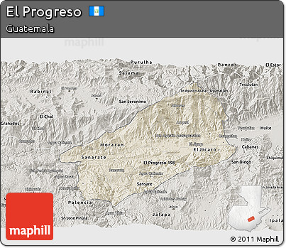 Shaded Relief 3D Map of El Progreso, semi-desaturated