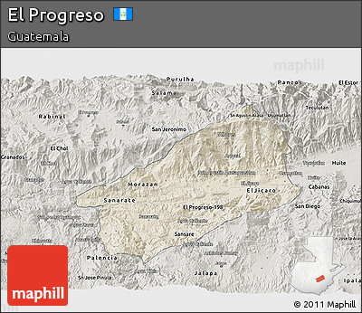 Shaded Relief 3D Map of El Progreso, semi-desaturated