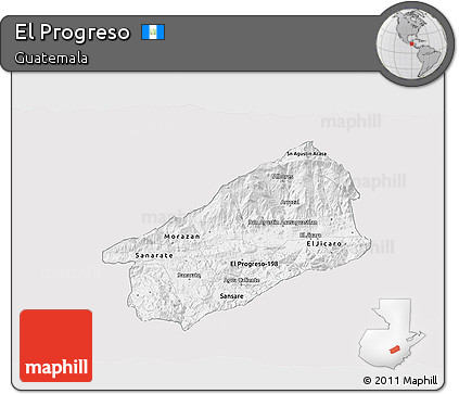 Silver Style 3D Map of El Progreso, single color outside
