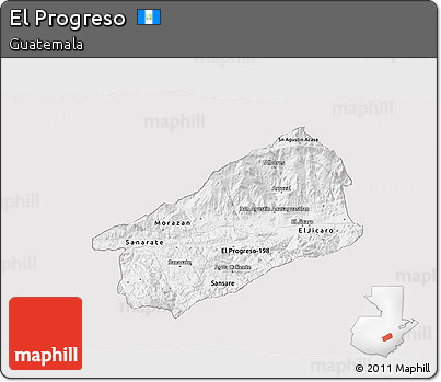 Silver Style 3D Map of El Progreso, single color outside