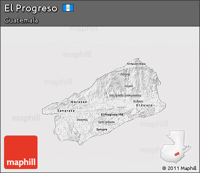 Silver Style 3D Map of El Progreso, single color outside