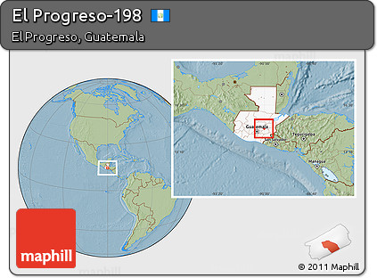 Savanna Style Location Map of El Progreso-198, highlighted country, hill shading