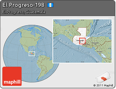Savanna Style Location Map of El Progreso-198, highlighted country, hill shading