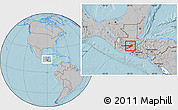 Gray Location Map of El Progreso, within the entire country, hill shading