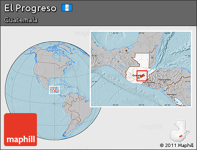 Gray Location Map of El Progreso, highlighted country, within the entire country, hill shading