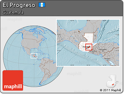 Gray Location Map of El Progreso, highlighted country, within the entire country, hill shading