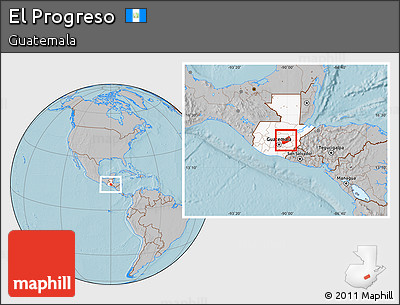 Gray Location Map of El Progreso, highlighted country, hill shading
