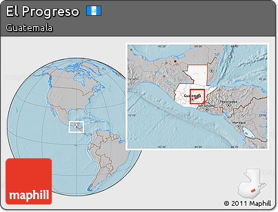 Gray Location Map of El Progreso, highlighted country, hill shading