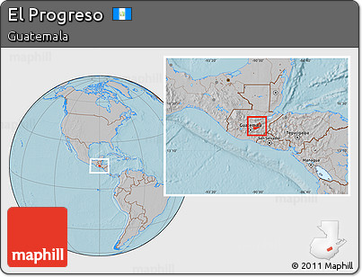 Gray Location Map of El Progreso, hill shading