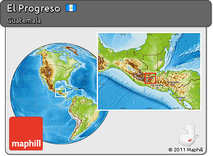 Physical Location Map of El Progreso, within the entire country