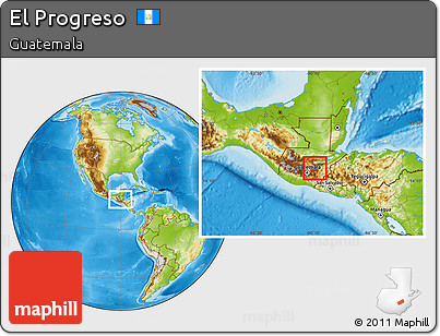 Physical Location Map of El Progreso, within the entire country