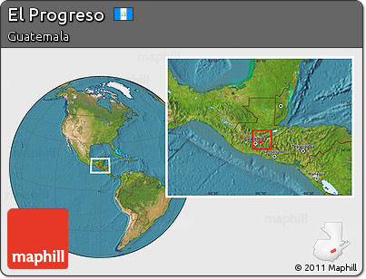 Satellite Location Map of El Progreso, within the entire country