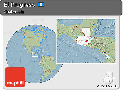 Savanna Style Location Map of El Progreso, highlighted country, hill shading