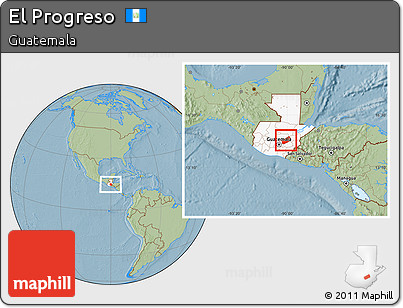 Savanna Style Location Map of El Progreso, highlighted country, hill shading