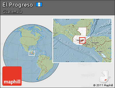 Savanna Style Location Map of El Progreso, highlighted country, hill shading