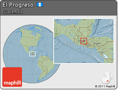 Savanna Style Location Map of El Progreso, hill shading