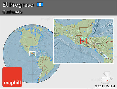 Savanna Style Location Map of El Progreso, hill shading