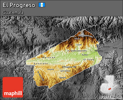 Physical Map of El Progreso, darken, desaturated