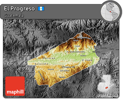Physical Map of El Progreso, darken, desaturated