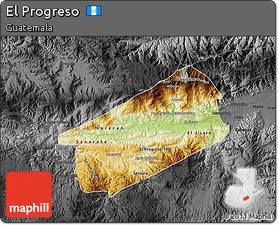Physical Map of El Progreso, darken, desaturated
