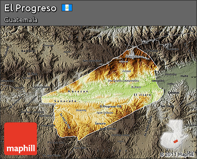Physical Map of El Progreso, darken, semi-desaturated
