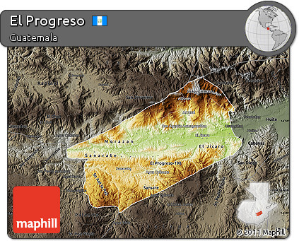 Physical Map of El Progreso, darken, semi-desaturated