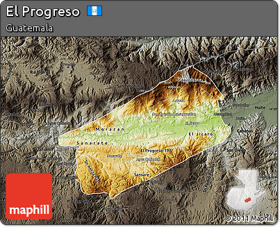 Physical Map of El Progreso, darken, semi-desaturated