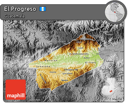 Physical Map of El Progreso, desaturated