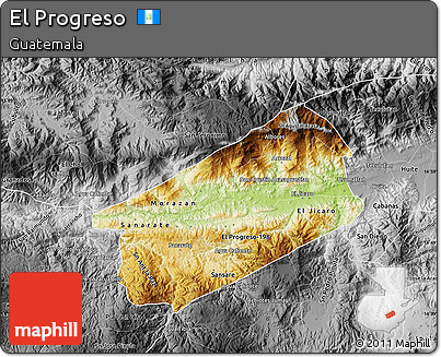Physical Map of El Progreso, desaturated