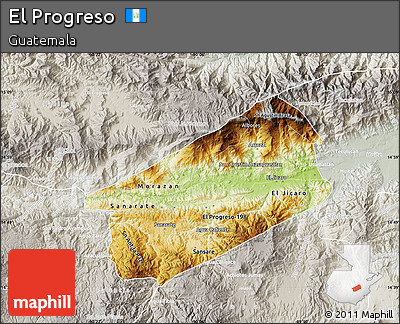 Physical Map of El Progreso, lighten, semi-desaturated