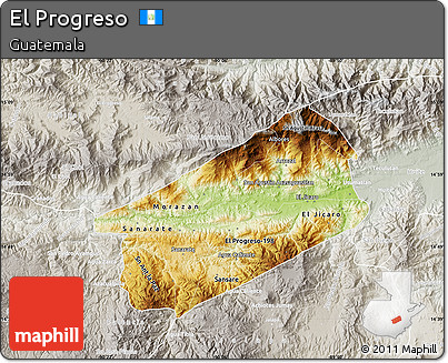 Physical Map of El Progreso, lighten, semi-desaturated