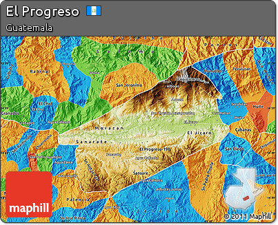 Physical Map of El Progreso, political outside
