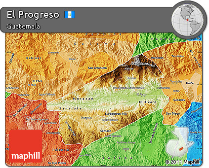 Physical Map of El Progreso, political shades outside