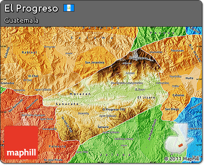 Physical Map of El Progreso, political shades outside