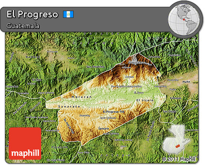 Physical Map of El Progreso, satellite outside