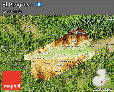 Physical Map of El Progreso, satellite outside