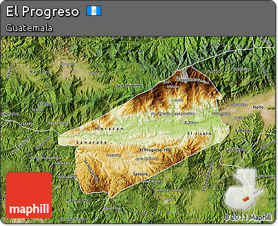 Physical Map of El Progreso, satellite outside