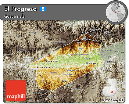 Physical Map of El Progreso, semi-desaturated