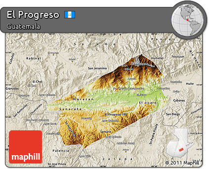 Physical Map of El Progreso, shaded relief outside