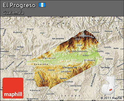 Physical Map of El Progreso, shaded relief outside