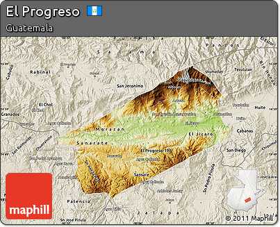Physical Map of El Progreso, shaded relief outside