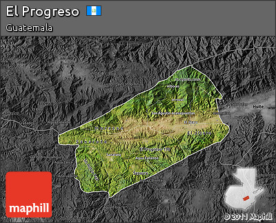 Satellite Map of El Progreso, darken, desaturated