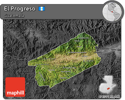 Satellite Map of El Progreso, darken, desaturated