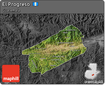 Satellite Map of El Progreso, darken, desaturated
