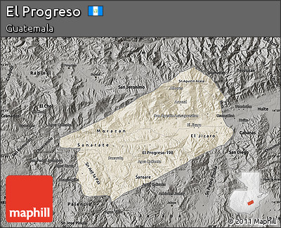 Shaded Relief Map of El Progreso, darken, semi-desaturated
