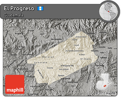 Shaded Relief Map of El Progreso, darken, semi-desaturated