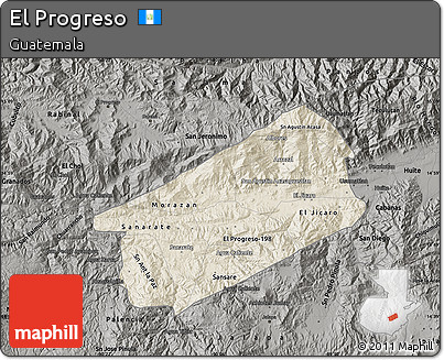 Shaded Relief Map of El Progreso, darken, semi-desaturated