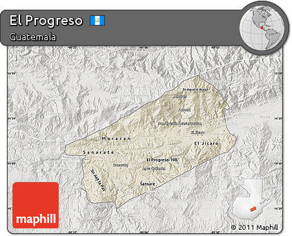 Shaded Relief Map of El Progreso, lighten, semi-desaturated