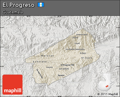 Shaded Relief Map of El Progreso, lighten, semi-desaturated